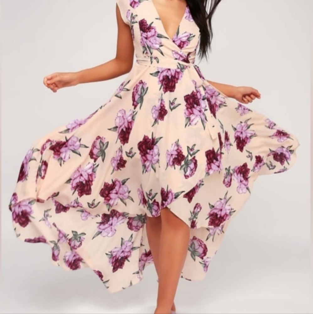 Lulus French Countryside Blush Floral Print High-Low Dress